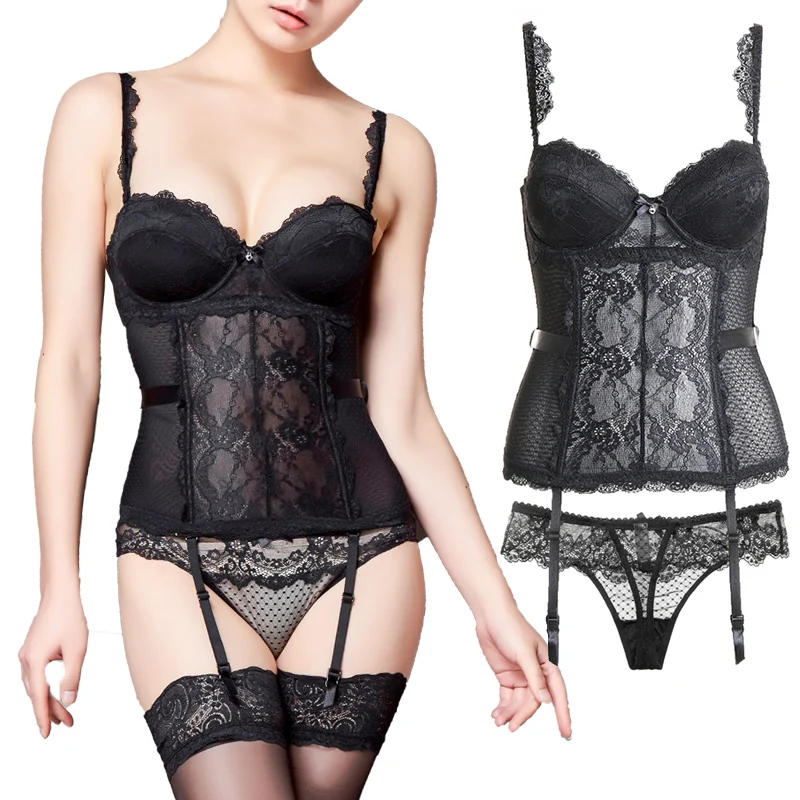 Women Sexy Steampunk Corset Overbust Bustiers Body Shapers Gothic Floral Lace Corselets Black Corsets and Bustiers with Bone