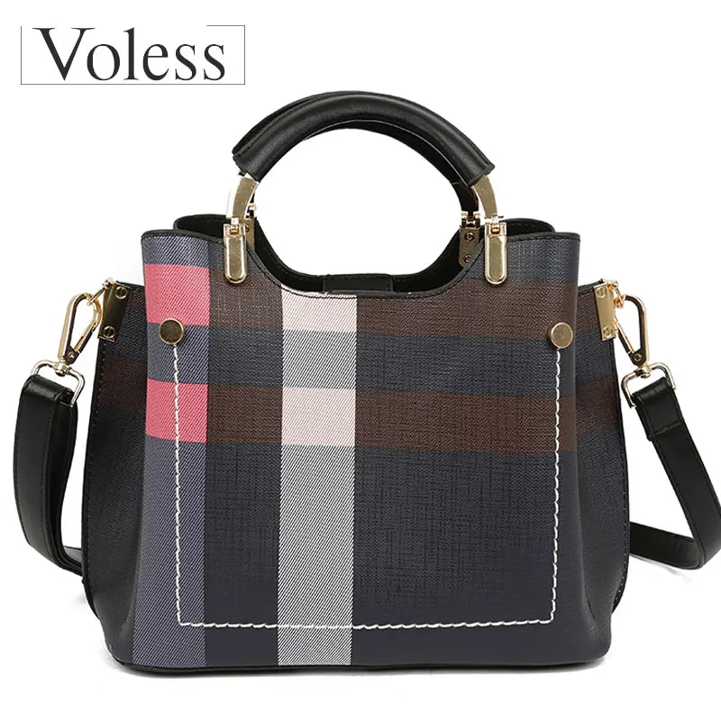

VOLESS Fashion Women Plaid Handbag PU Leather Female Bags Mental Handle Luxury Handbags Women Bags Designer Bags For Women 2018