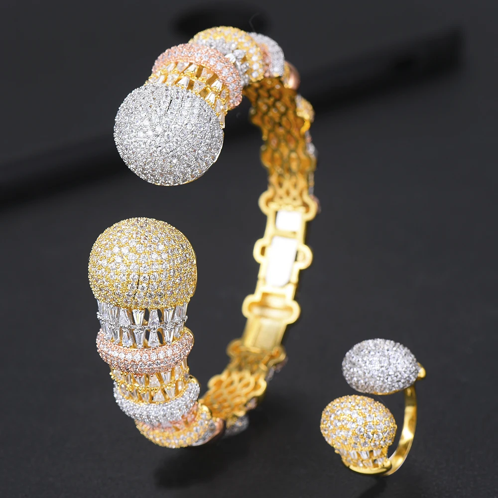 

GODKI Luxury Round Ball Jewelry Sets For Women Wedding 2019 AAA cubic zirconia micro pave setting Round Ball big bangle ring set