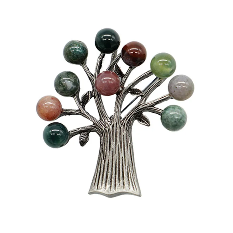 

Vintage Brooches for Women Colors Natural Stone Beads Big Flower Tree Pin Jewelry Lapel Brooches Pins Corsages 1723