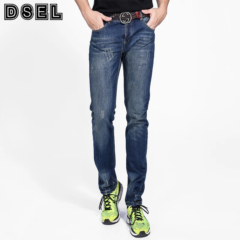 

DSEL Brand Men Jeans High Quality Orange Stripe Jeans Straight Fit Scratched Distressed Pants Dark Color Denim Ripped Jeans Men