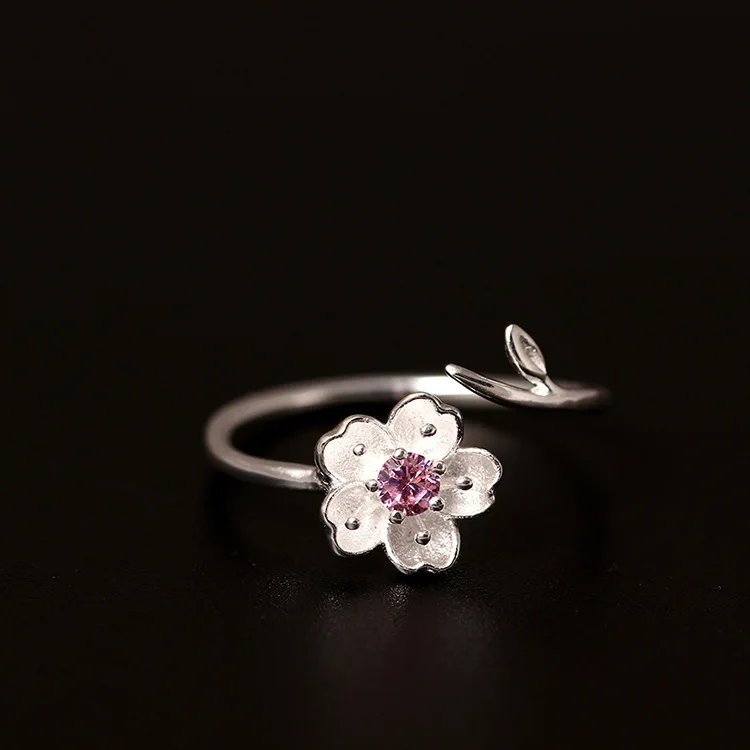 cherry blossoms sakula Rings 100% Sterling 925 silver Jewelry Vintage Adjustable rings for women gift