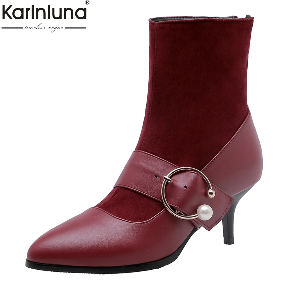 

Women's Big Size 32-48 Party thin high heels ankle Boots Woman Shoes Women Pointed Toe Warm Winter Shoes Woman Boots