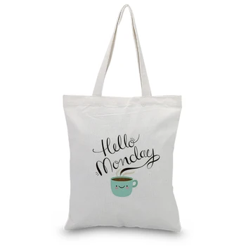 

Week Text Canvas Tote Bag Shopping Bag Daily Use Custom Print Logo DIY Eco Ecologicas Reusable Recycle