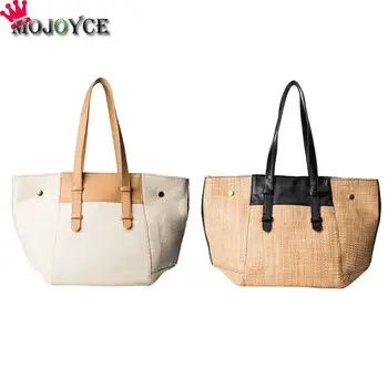 

2018 New Women Straw Handbag Tote Lady Patchhwork Shoulder Bag Female Big Capacity Beach Tote for Bolsa Feminia