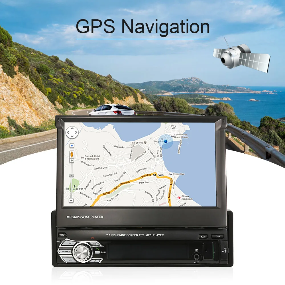 

Universal 7inch Car Stereo Radio Player GPS Navigation Retractable MP5 Player with BT FM USB SD