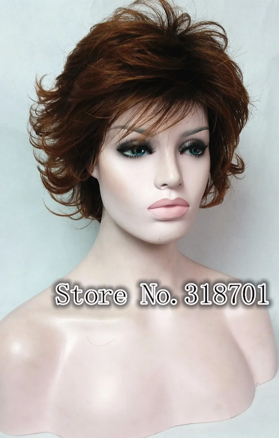Brown Mix Full Wig for Women Fake Hair Cheap Wigs Short Curly Heat