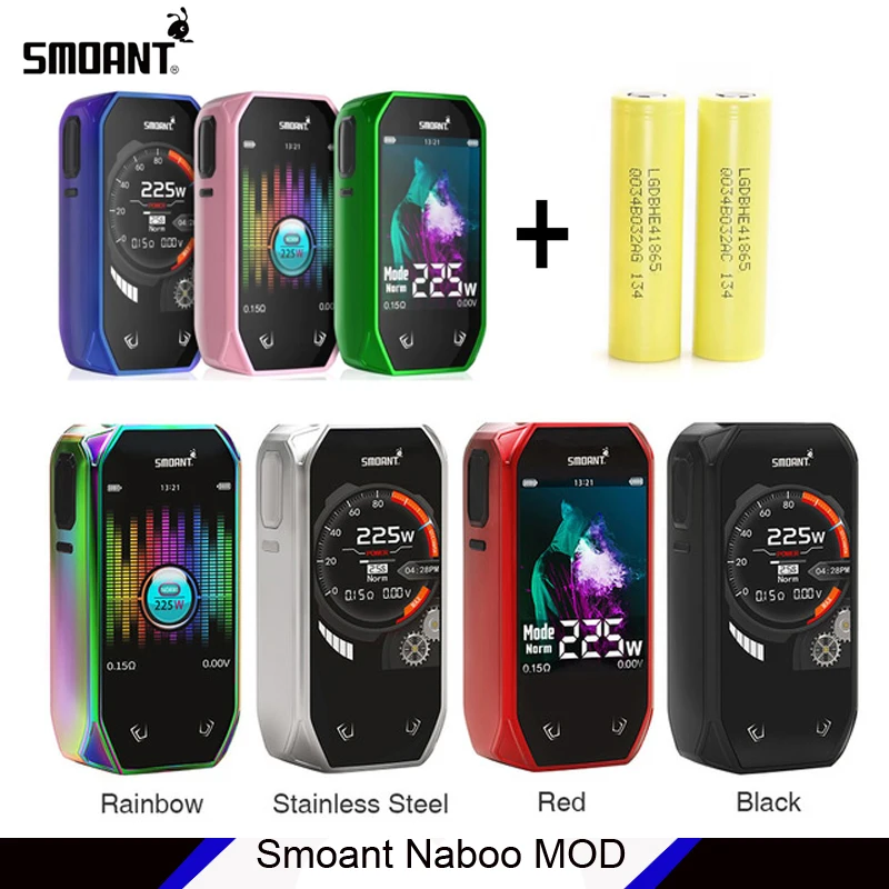 

Original 225W Smoant Naboo TC Box MOD with 2.4 Inch Colorful Screen UI Options Music Mode Dual 18650 E-cig Battery Vapor Mods