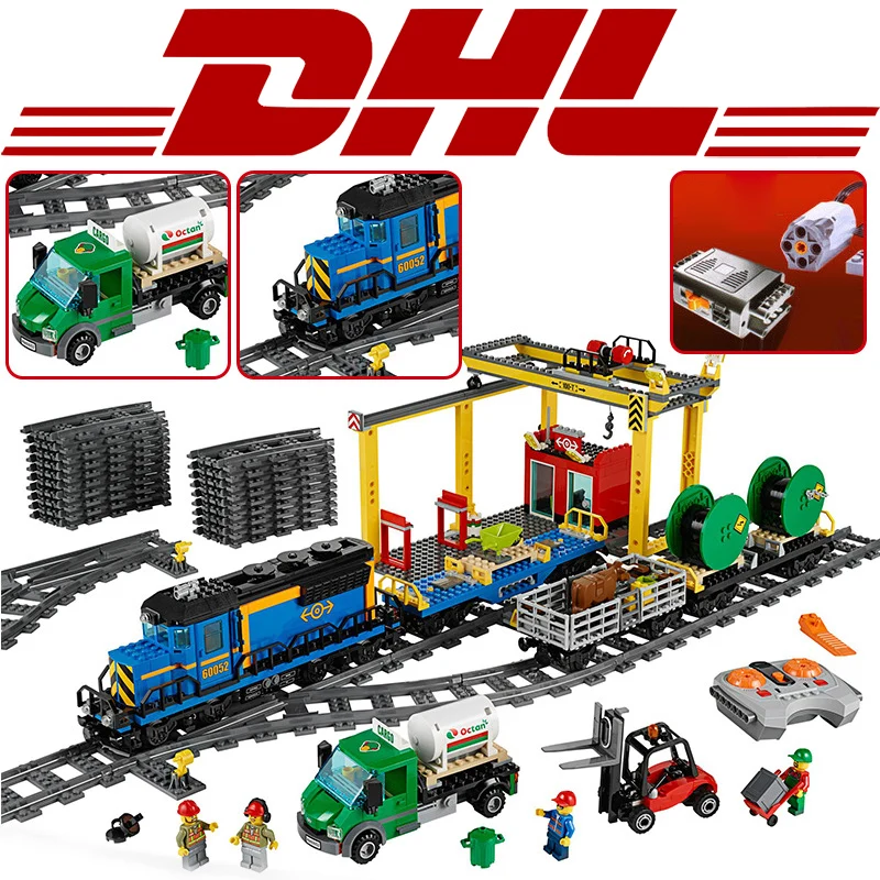 

In stock City the Cargo Train Set Building Blocks Bricks 60052 RC Train for Children Educational Toy City Series Gifts