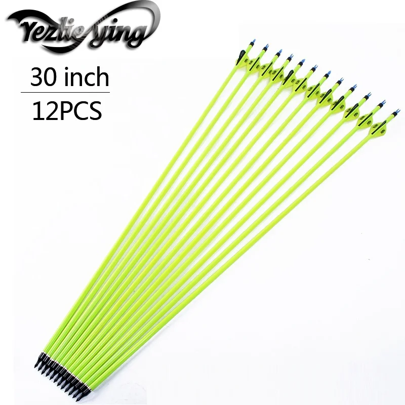 

Hunting Archery 12PCS High Quality Yellow Carbon Arrow 30 Inches Yellow Black Feather Compound Bow and Recurve Archery Shooting