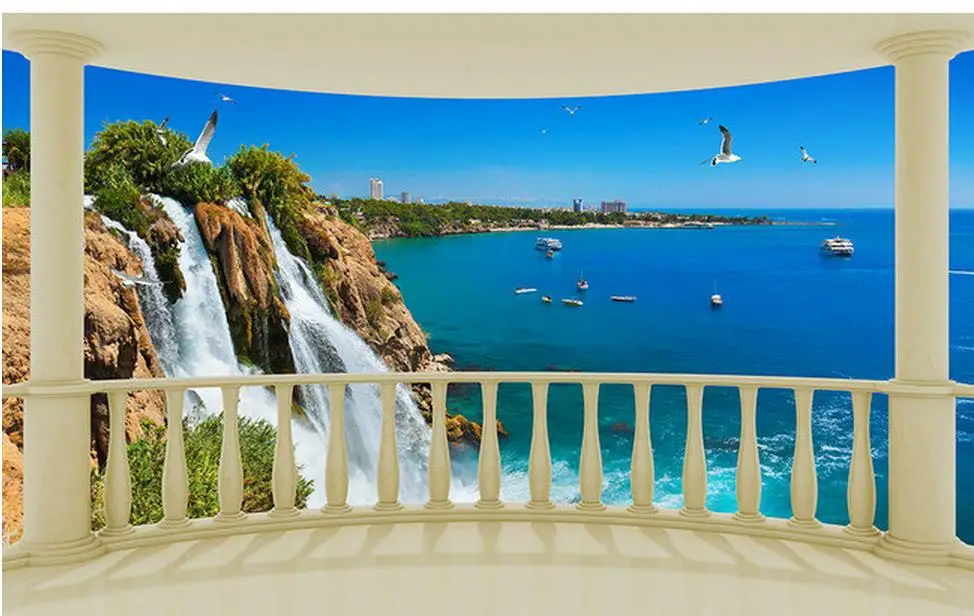 Обои объемный цветок Средиземноморье Эгейское водопад терраса море Задний план настенная 3D картины украшение дома