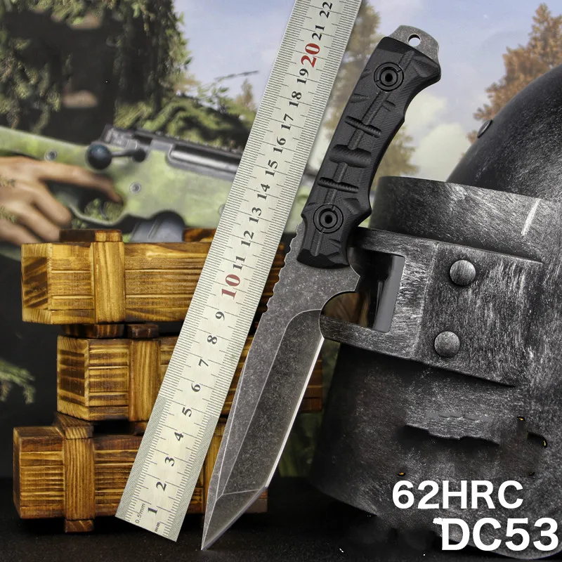 

DC53 blade integrated keel G10 steel handle essential tool for hunting troops with 62-63hrc hardness straight knife