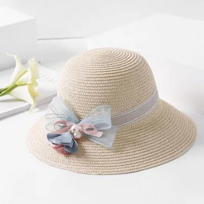 SUOGRY бренд новая женская шляпа с бантом жемчужные соломенные шляпы летняя шляпа для путешествий Женская Морская блестящая пляжная кепка Модная Складная - Цвет: beige