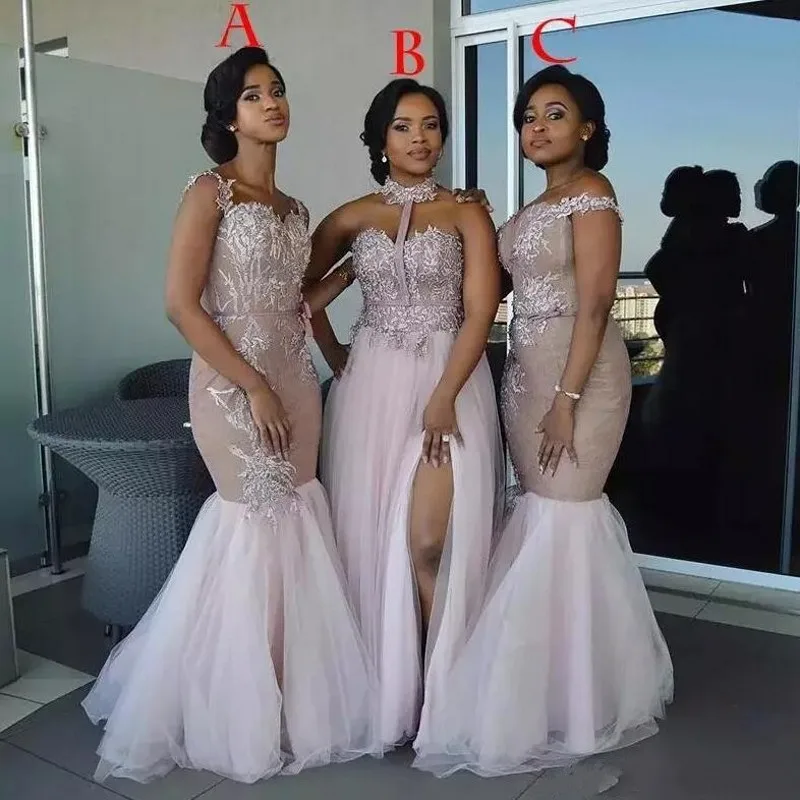 Bridesmaid Dresses Long 3 Styles Appliques Off Shoulder Mermaid Prom Dress Tulle Maid Of Honor Dresses Party Sleeveless