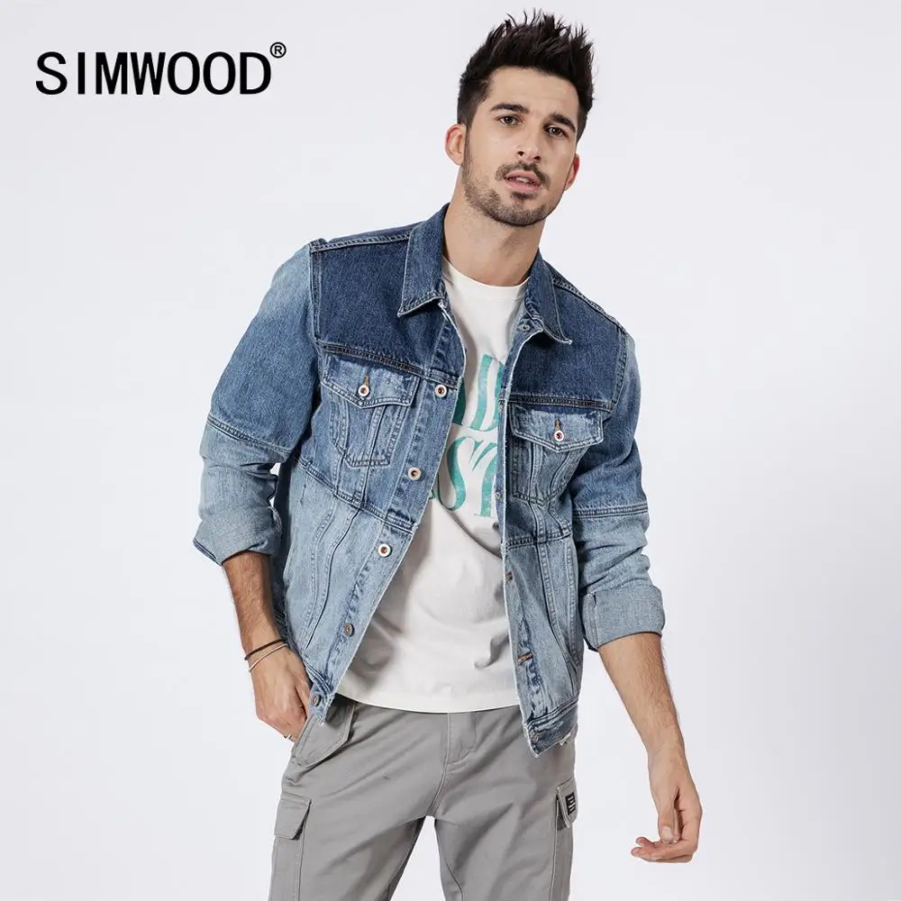 Мужская джинсовая куртка SIMWOOD короткая курточка из 100% хлопка контрастных