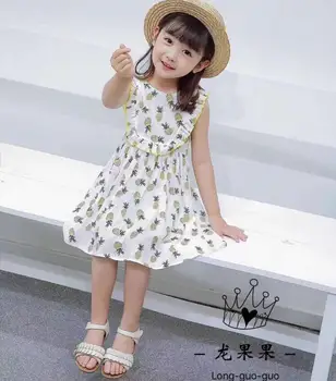 

2018 Summer New Girl Pineapple Print Ruffled Sleeveless Dress