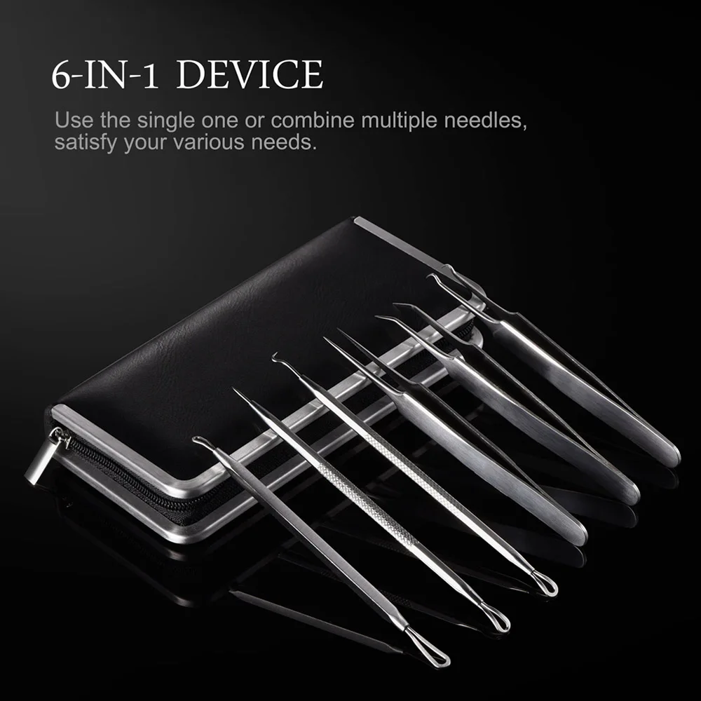 

TOOLTOO Pore Cleaning Tool Face Extractor 6 Pcs Acne Removal Blackhead Blemish Removers Stainless Steel Acne Needle Tweezers