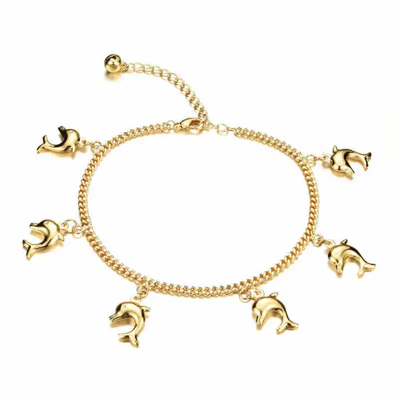 

Lovely Small Dolphin Children Ankklet Bracelet Yellow Gold Filled Animal Anklet Fashion Girls Foot Chain Gift