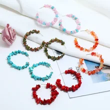 В этническом стиле большие круглые серьги в стиле «Бохо Натуральный камень бисер круг серьги-кольца в виде капель с кристаллами в форме Для женщин креольский ювелирных изделий Pendientes Aros Brinco