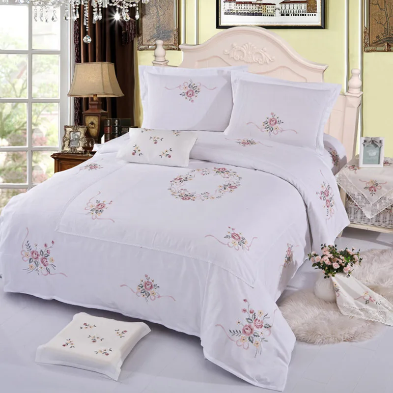 100 cotton white Cross Stitch pastoral style bedding sets Wedding four piece kit High quality 4