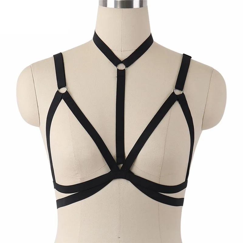Sexy Body Harness Black Elastic Strappy Tops Womens Body Caged Halter