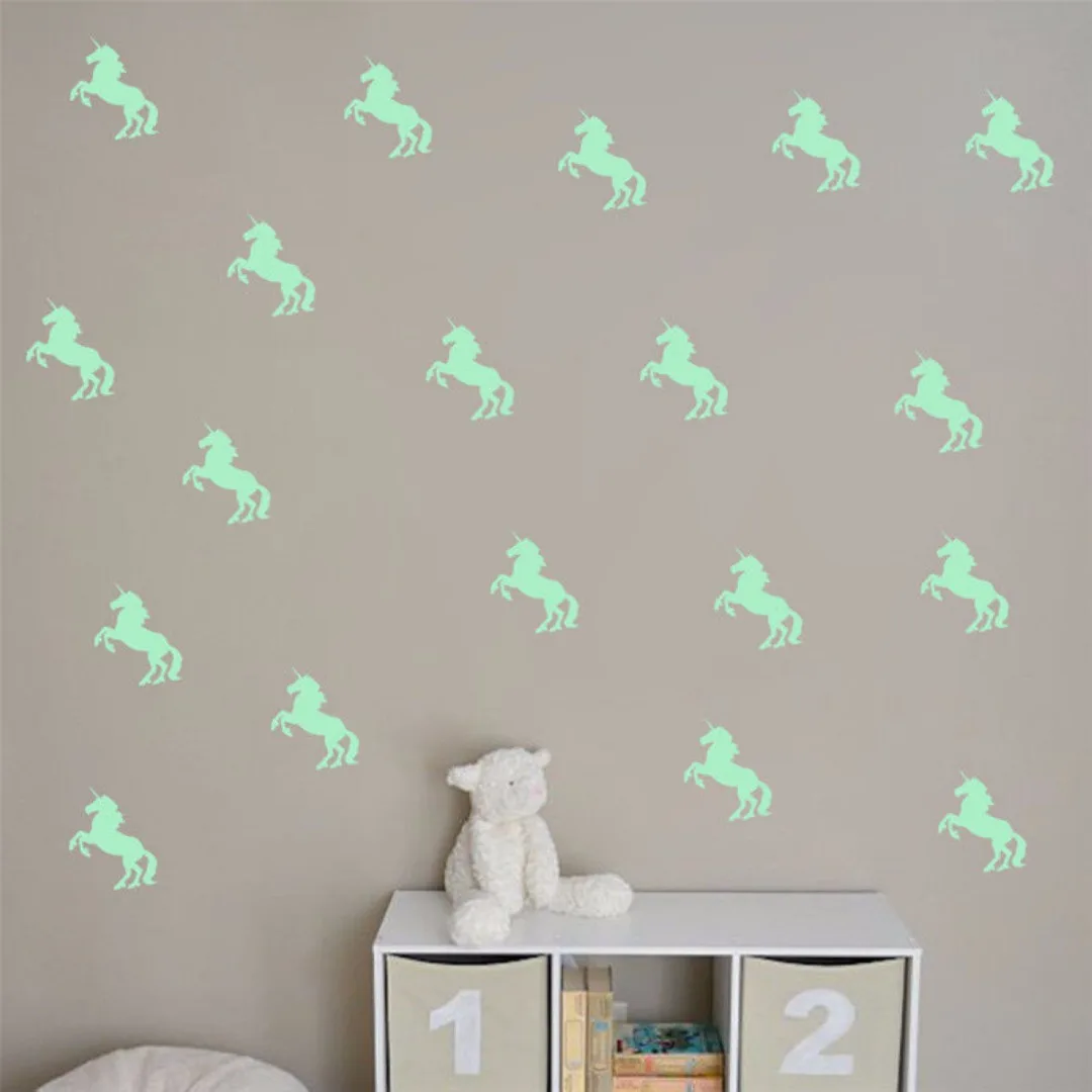 Cartoon Unicorn Luminous Wall Sticker DIY Removable Fluorescent Vinyl Decals Home Bedroom Decor Glow In the Dark Poster