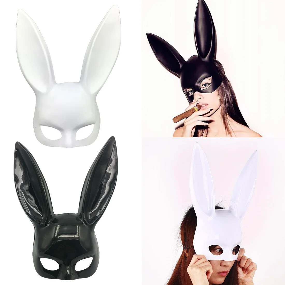 

Black Women Girl Sexy Rabbit Ears Mask Cute Bunny Long Ears Bondage Mask Halloween Masquerade Party Cosplay Costume Props