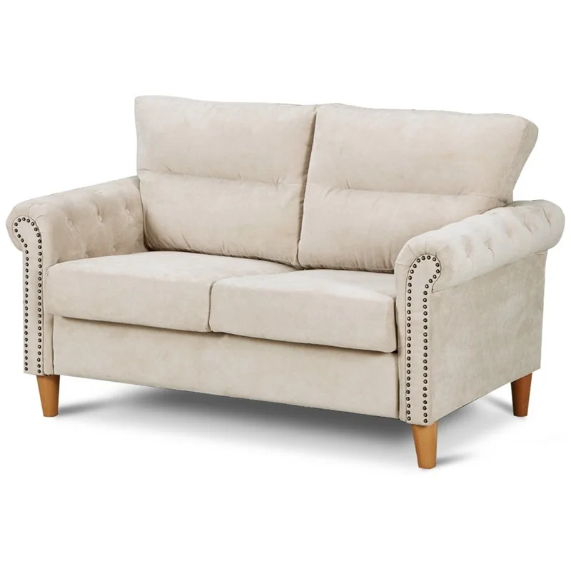 Modern Upholstered 2 Seater Nailhead Linen Fabric Sofa Sy Seater Nailhead Linen Fabric Sofa