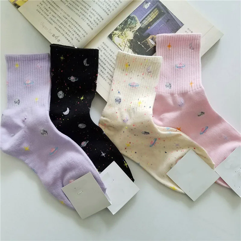 [COSPLACOOL]Harajuku Planet Point Yarn Funny Socks Japanese Creative Moon Stars Socks Women Warm Cute Novelty Femme Sokken Meias toe socks for women