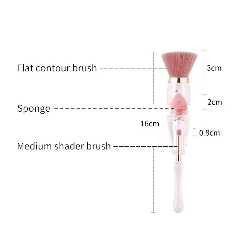 3 в 1 Кисточки для макияжа с крышкой мягкие синтетические волосы спонж для теней плоская контурная Основа щетки косметические инструменты бренд ZOREYA