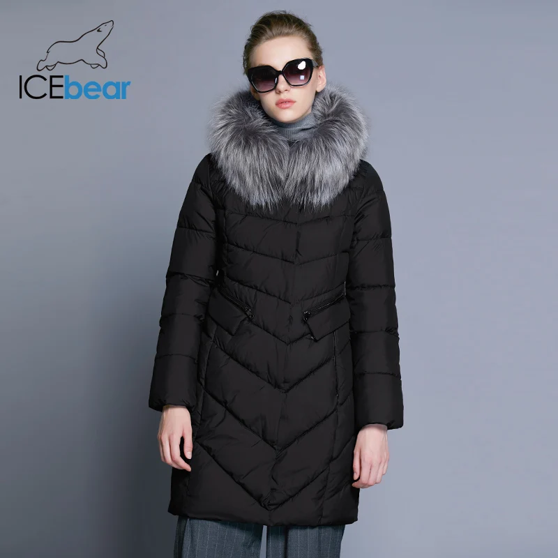 ICEbear воротник из натурального Мех пальто Для женщин куртка парки био-вниз теплый утолщение хлопок мягкий женский куртка пальто 17G6560D