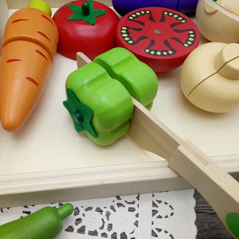 Children Wooden Simulation Kitchen Toys Set Cut Vegetables Toy Preschool Montessori Educational Toys Gift
