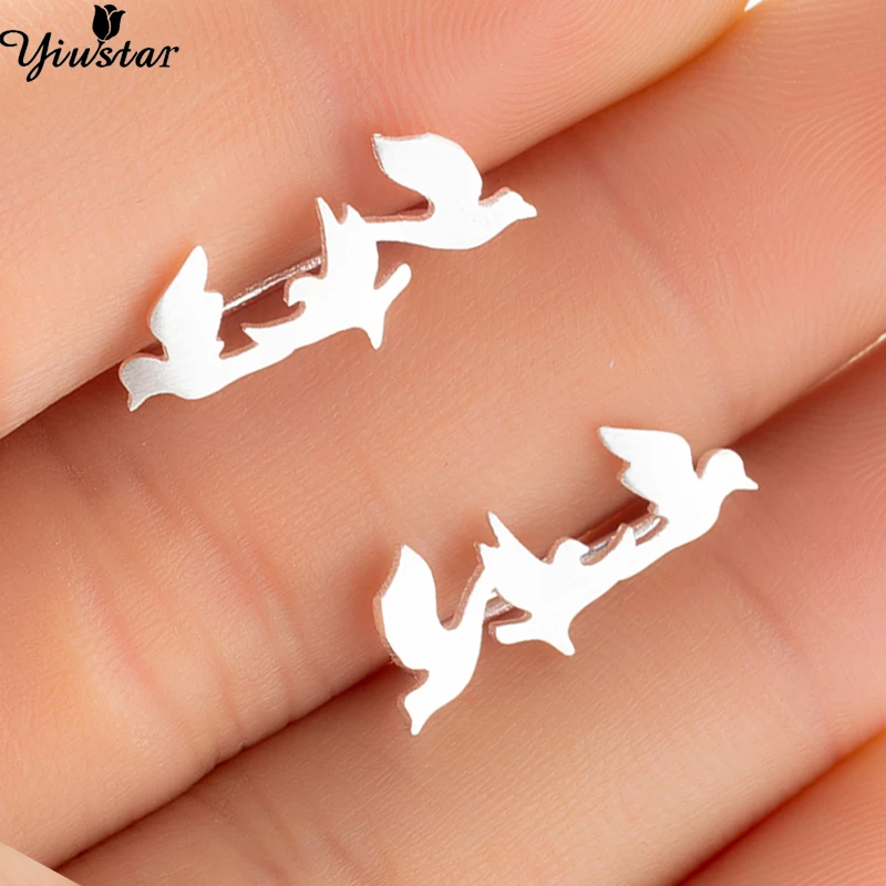 

Nueva llegada de Yiustar pendientes de escalador de tres orejas de pájaro pendientes de Clip de acero inoxidable para mujeres niñas joyería de oreja pequeños regalos de boda