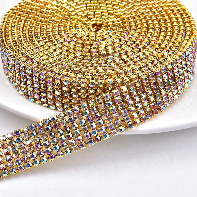 

50cm Glass Crystal Rhinestones Trim 6/8 Rows Clear Super Close Diamante Rhinestone Cake Banding Applique Silver Gold Base SS12