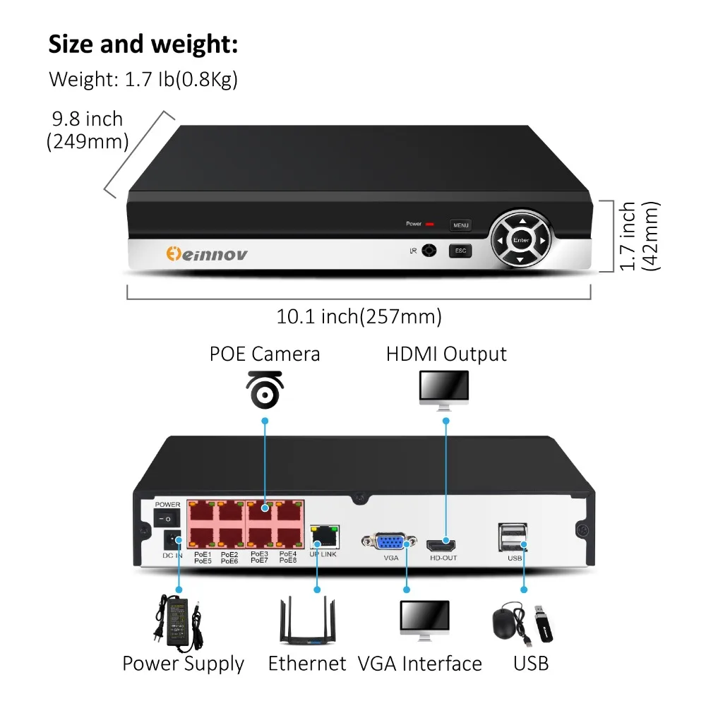 Einnov 8CH POE наружная камера видеонаблюдения 1440P HD система камер домашней безопасности CCTV 5MP NVR аудио система 3MP ночное видение