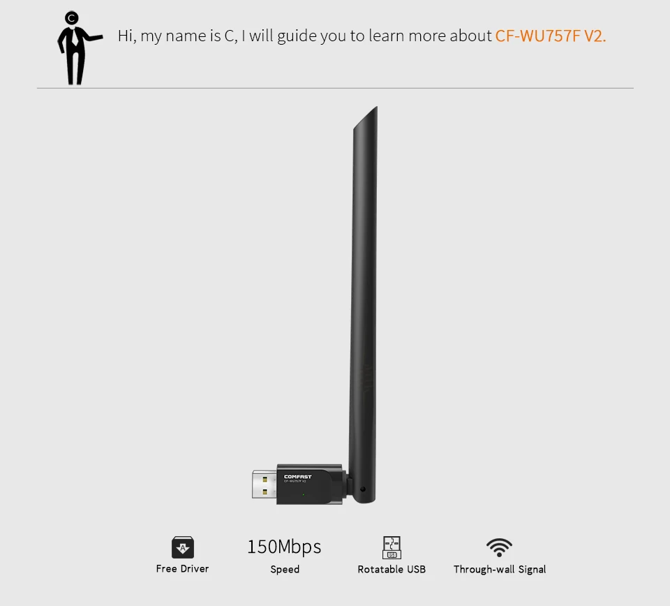 COMFAST Free driver usb wifi wireless PC network card 150Mbps Mini wifi adapter with 6dBi antenna 2