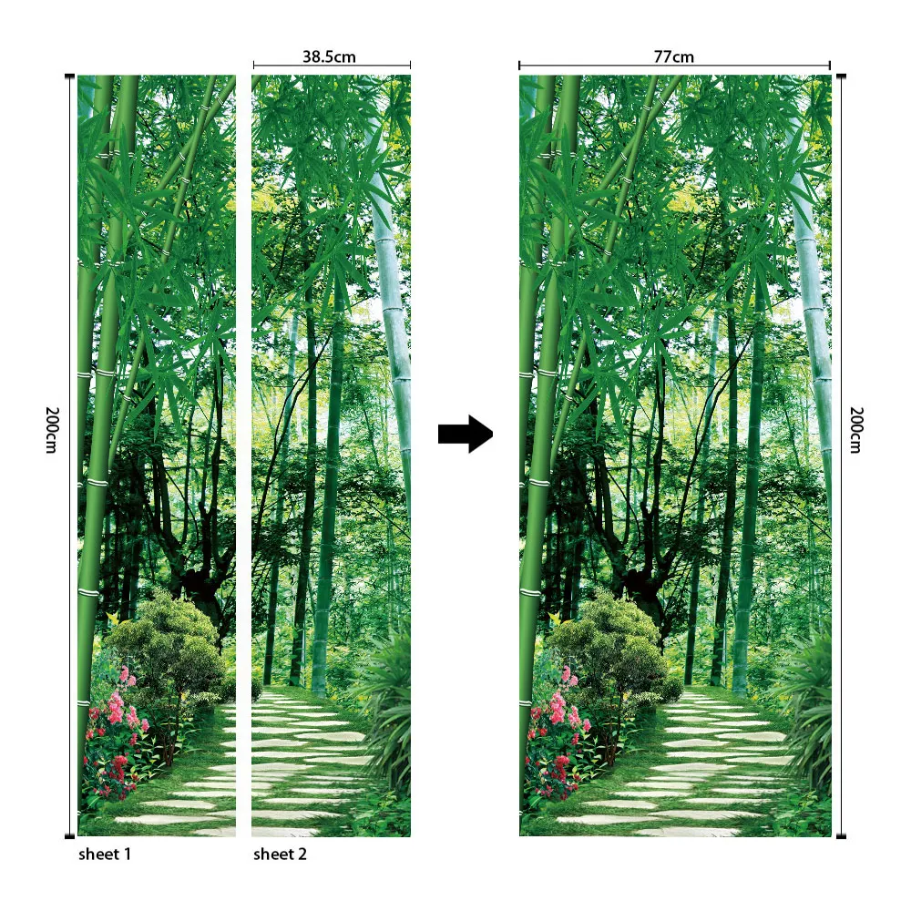 Художественная бамбуковая 3D дверная Наклейка ПВХ обои Плакат Наклейка s самоклеющиеся DIY Съемные водонепроницаемые фрески домашний декор двери