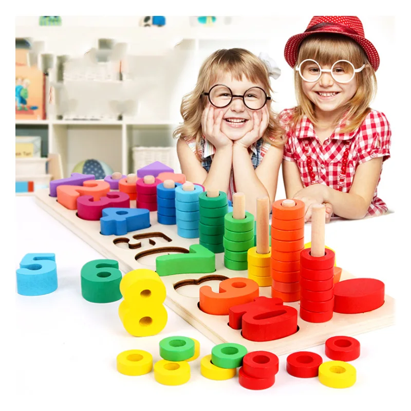 children wooden montessori materials learning to count numbers matching digital shape match early education teaching math toys