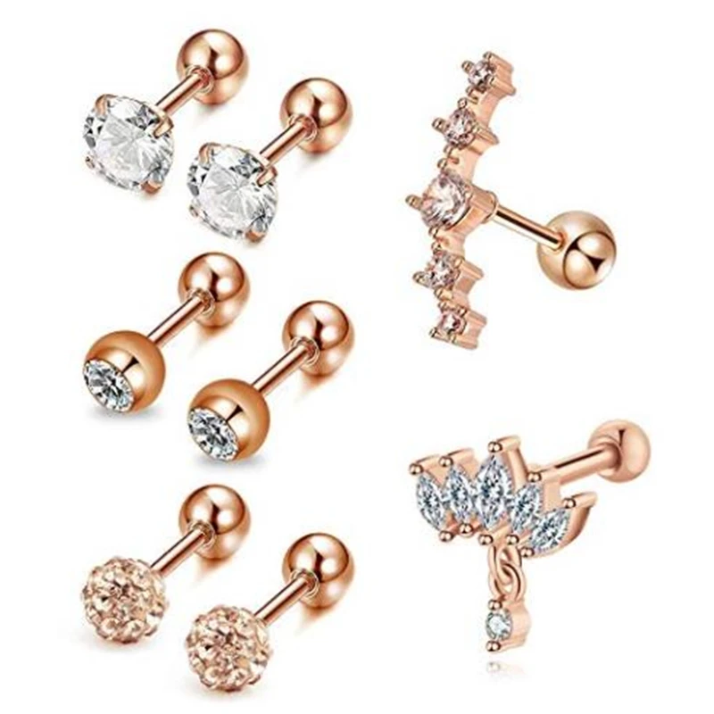 JFORYOU 6-8 шт серьги Tragus серьги для ушного хряща 16 г Хирургическая сталь CZ Rook обруч Helix Conch Snug пирсинг для хряща в форме сердца ювелирные изделия