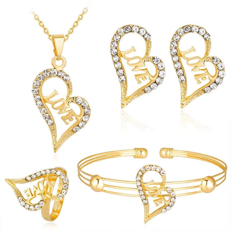 

Heart Shape Design 24 Gold Jewelry Sets Crystal Necklace Ring Earrings for Women Wedding Anniversary Gifts Jewelry Accessory