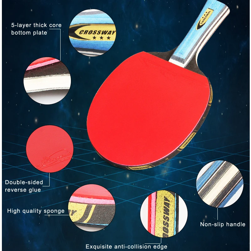 خفيفة الوزن تنس طاولة مضرب المطاط الوجه قوية بينغ بونغ مضرب 2 قطعة مضرب ترابيزة تنس مجداف مع حقيبة