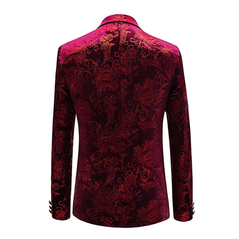 Luxury Velvet Pattern Blazer Men Paisley Floral Jackets Wine Red/Gold/Blue Men's Stage Jacket Elegant Wedding Men's Blazer M-6XL