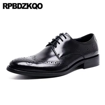 

Brand European Oxfords Brogue Men Formal Wedding Shoes Lace Up Burgundy Office Pointed Toe Wingtip Italian Dress Derby Black