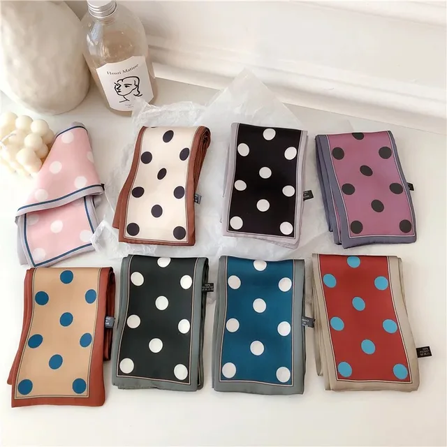 22colors Fashion Dot Skinny long silk Scarf Women Hair Tie Band Kerchief Wrist Ribbons Fashion Head Neck Silk Satin Bag Scarf 1