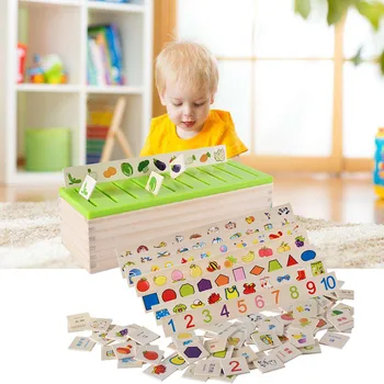 

Besegad Montessori Early Educational Puzzle Toy Wood Sorting Classification Matching Box Kids Number Fruit Chinese Cognitive Toy