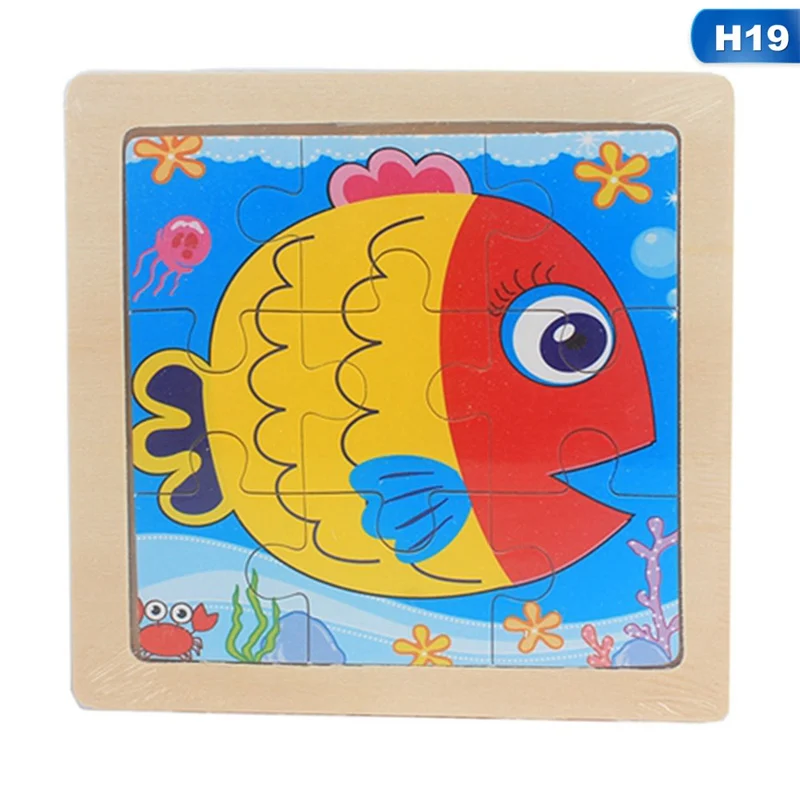 Kids Toy Wood Puzzle Small Size Wooden 3D Puzzle Jigsaw For Children Baby Cartoon Animal/Traffic Puzzles Educational Toy - Цвет: Небесно-голубой