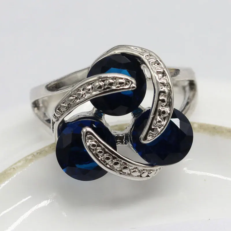 925 Sterling Silver Rings for Women Fashion Round Green Blue Semi-precious Stone Ladies Daily Ring Rings Free Jewelry Gift Box