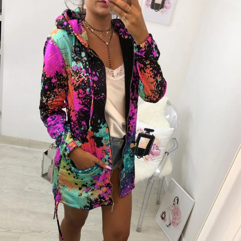 price reduction  New 2019 Spring Long-Sleeved Printed Hooded Zipper Straight Street Cool Girl Models Fleece Jacket J