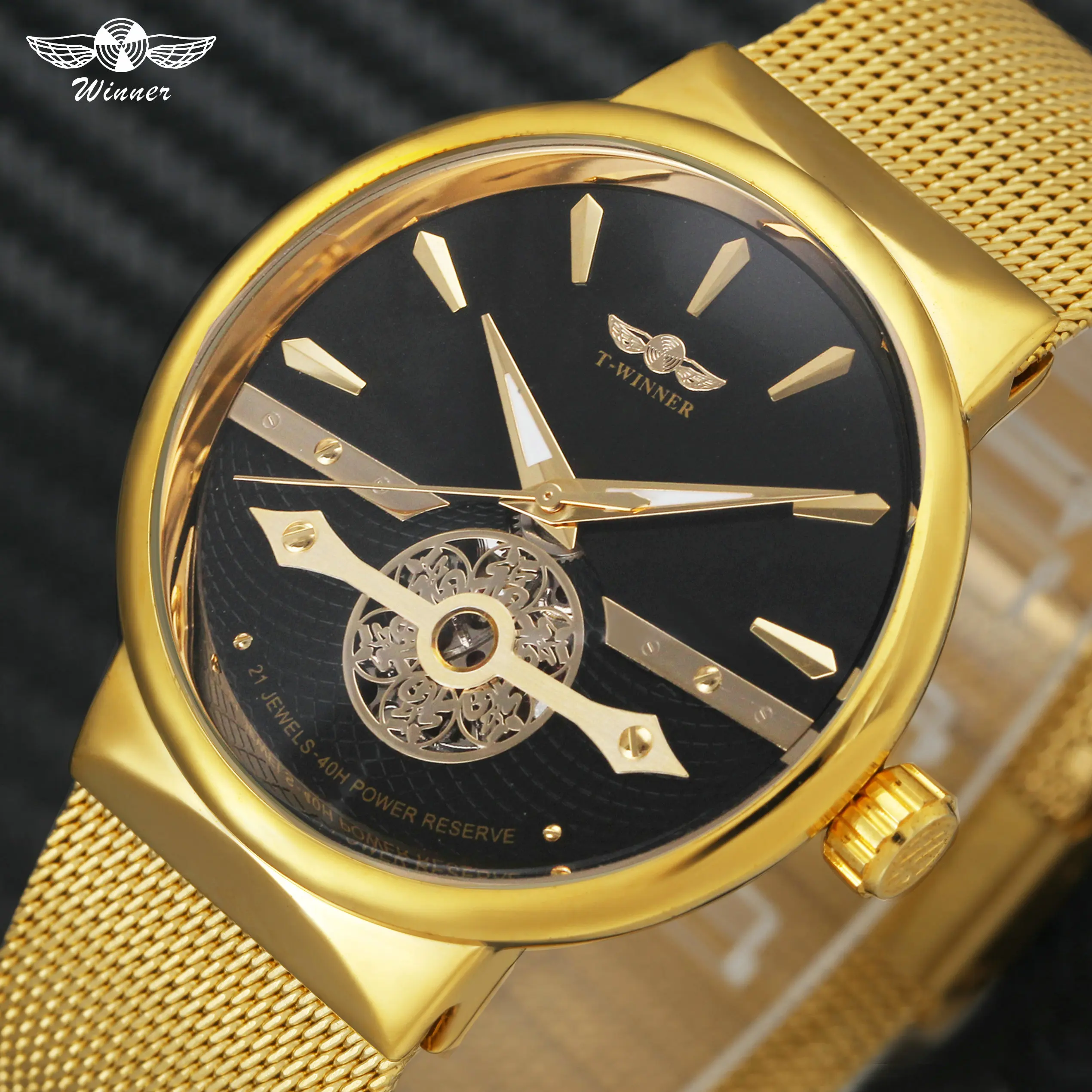 

WINNER Luxury Men Ultra Thin Automatic Mechanical Watches Fortune Skeleton Luminous Hands Dial Mesh Strap Fashion Men Wristwatch