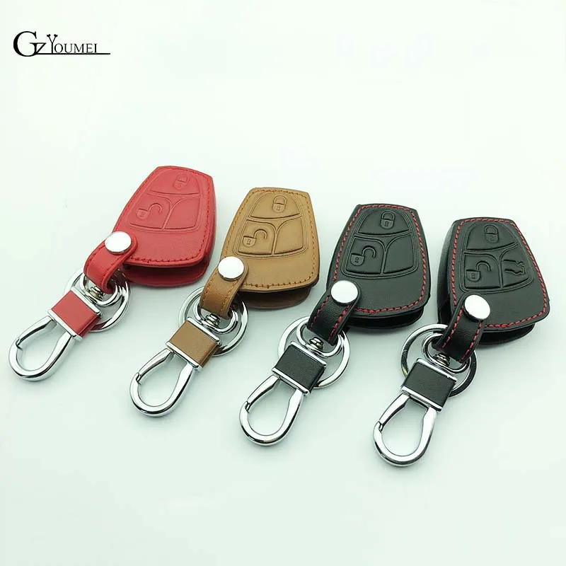 

carLeather Car Key Case Cover for Mercedes For Benz W203 W210 W211 amg W204 C E S CLS CLK CLA SLK Classe Smart Car Keychain